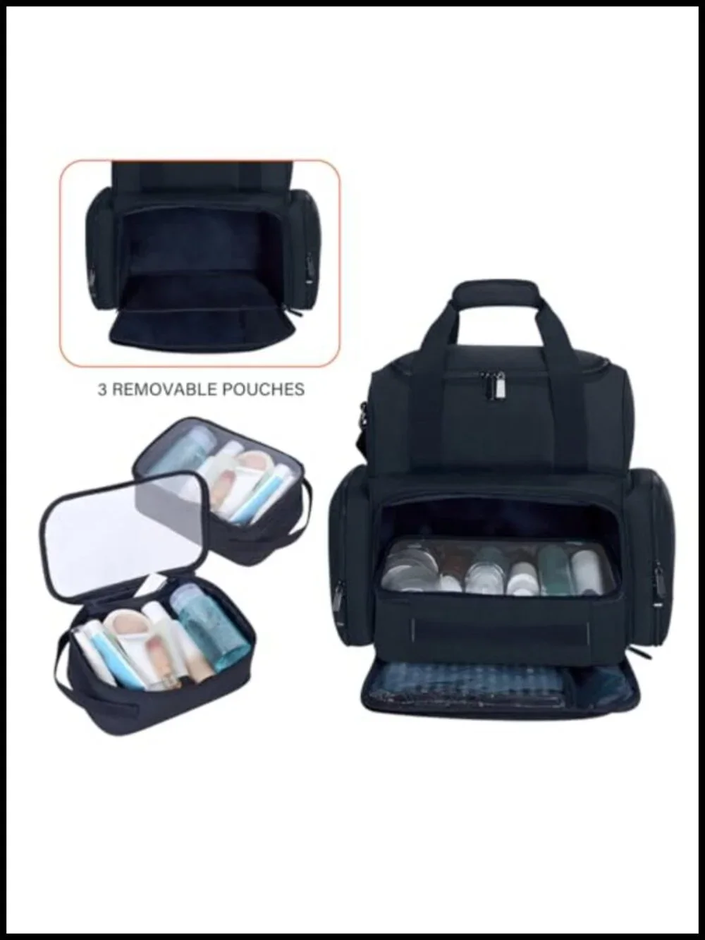 Large Double Layer Travel Makeup Bag with Removable Cases & Dividers, Polyester
